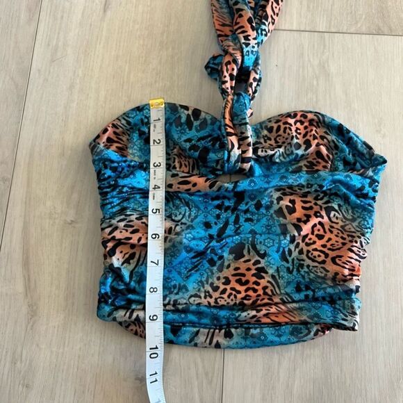 Iam Gia isabella knockoff leopard blue cutout crop top size xxs - Picture 2 of 7